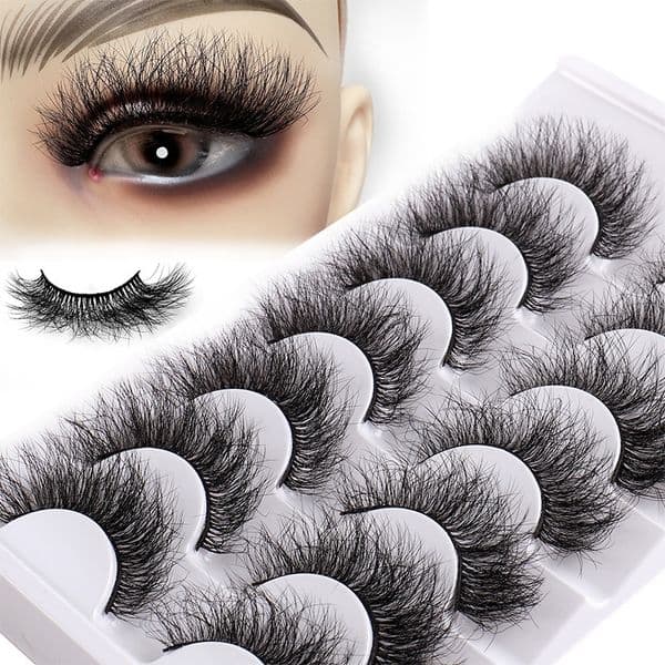 Thick Fluffy Eyelashes D Curled 7 Pairs 3D Faux Mink Lashes Handmade Reusable Eyelash Extensions Makeup Accessory for Eyes Full Strip Lashes