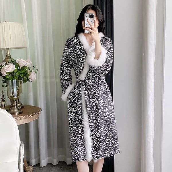 Island Velvet Women's Leopard Print Pajamas Thickened Long Sleeve Top & Pants Lounge Set - Wearable Homewear