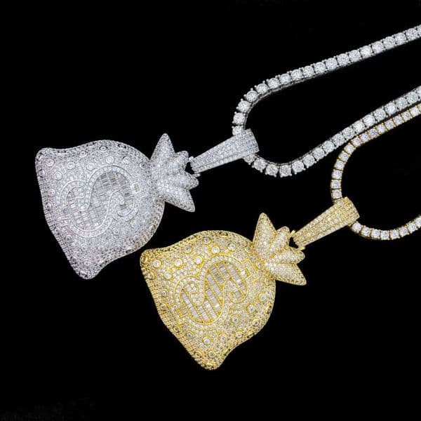 DE Baguette Moissanite Chic Fashion Jewelry Iced Out Striking Bling Sterling Sier Wallet Pouch Chain Necklace