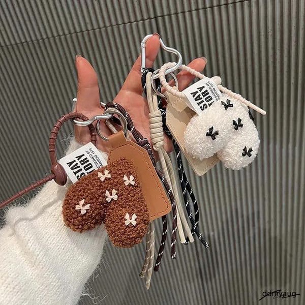 Cartoon Plush Bow Love Keychains For Women Y2k Bag Pendant Couple Car Key Chains Jewelry Gift Decoration Accessories 250430 Ddmyaug