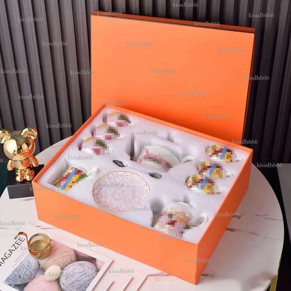 21 pieces of high-end exquisite coffee and tea set, bone china coffee cup stew pot set, orange gift box, home gift