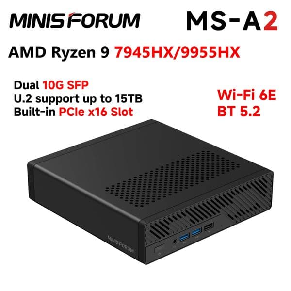 MINISFORUM MSA2 MINI PC AMD R7 7945HX R9 9955HX DDR5 16GB RAM 1TB NVMe SSD M2 2280 PCIe 16 Wifi 6E 4K HD BT52 USBC2 Mini PC