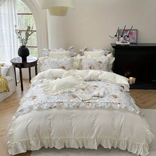 French Classic Style Four-Piece Printed Bed Skirt Set Master Bedroom Bedding