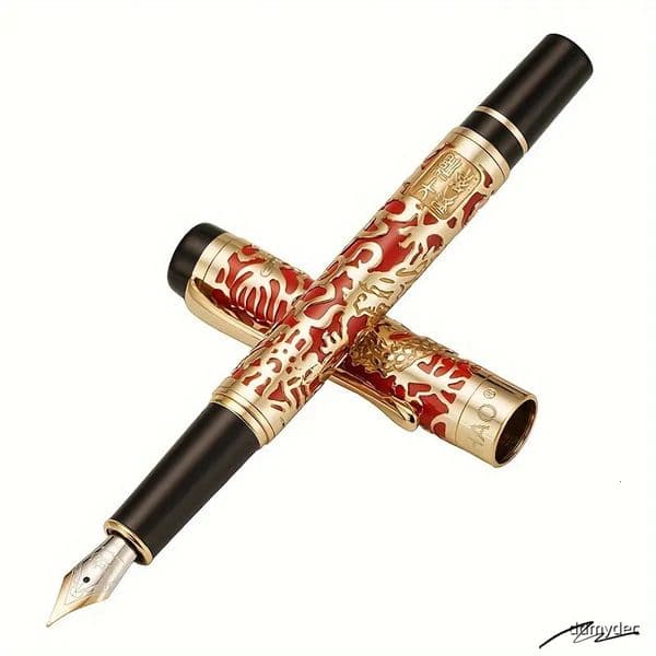 Wholesale Jinhao 5000 Dragon Fountain - Red Gold Carved Metal Pen With Fine Nib For School, Office, Business Ddmydec