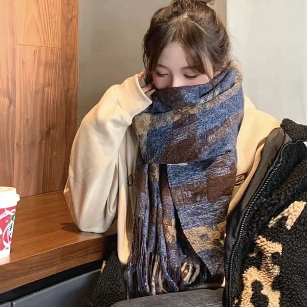 New No. 1166 Korean Style Plaid Scarf, High-End, Versatile, Long, Thick and Warm Winter Shawl