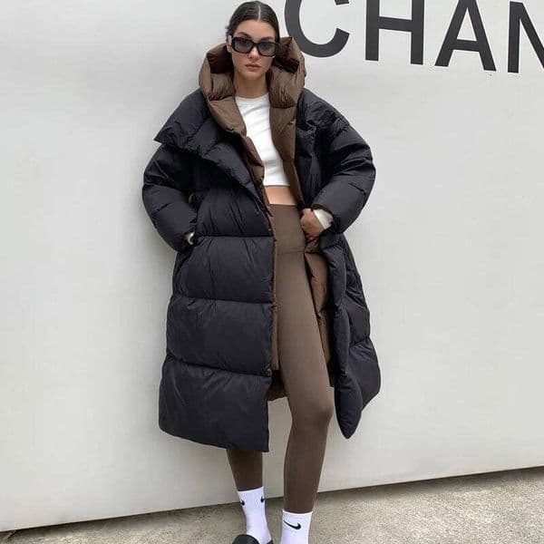 Janveny Fluffy White Duck Down Jacket Women Winter Thickness Warm Long Puffer Coat Hooded Female Fashion Fake Two-Piece Parkas Goose Coat Women