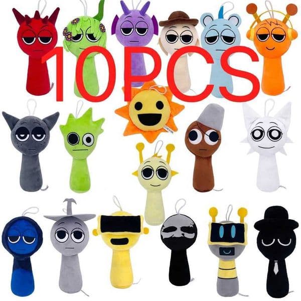 10PCS Sprunki Plush Incredibox Game Plush Kaii Stuffed Pillow Soft Dolls Collection Room Decoration Christmas Gift Toy forKids
