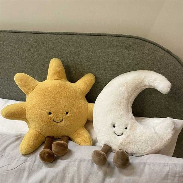 Able Smile Face White Moon Yellow Sun Plush Fill Cute Weather Plush Toy Childrens Bedroom Decoration Sofa Throwing PillowXJ250314