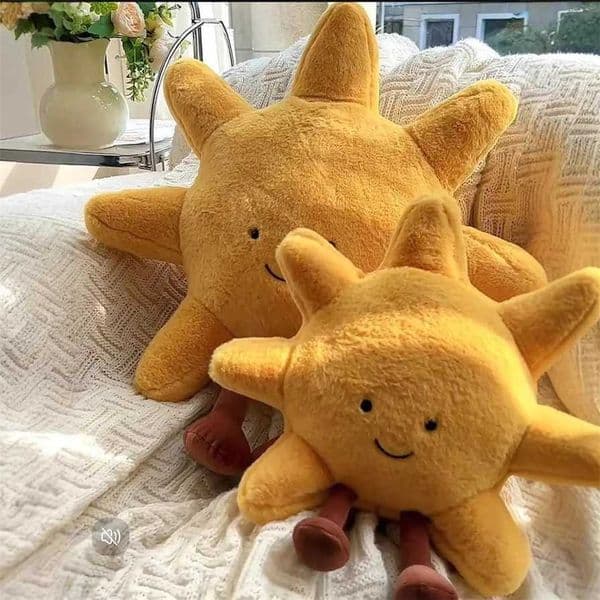 Able Smile Face White Moon Yellow Sun Plushie Stuffed Cute Weather Plush Toy for Bedroom Decor Sofa Throw