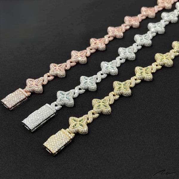 Jewelry 15Mm Marquise Flower Design Four Leaf Clover Sier Iced Out Moissanite Cuban Link Bracelet Men Women Ddmyearth