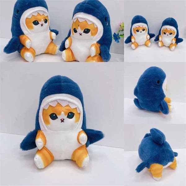 Cute combination of land and sea fried shrimp shark cat Japanese cartoon plush toy doll pendant doll
