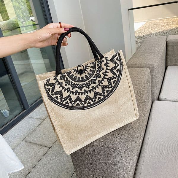 Designer Totes Women Vintage Burlap Handbag Portable Beach Reusable Jute Shopping Simple Casual Bags