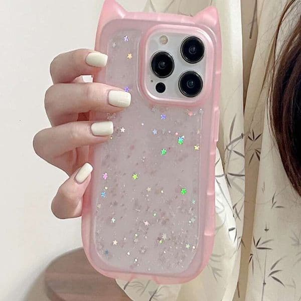 Cute Cartoon Cat Ear Glitter Sequins Transparent Case For Iphone 17 16 15 Plus 14 Pro Max 13 12 Soft Silicone Shockproof Cover Iphone 17 case