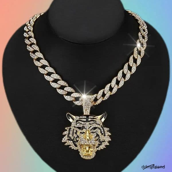 Men's Alloy Cuban Chain Necklace With 3D Tiger Pendant - Hip Hop Style Statement Jewelry Ddmyfriend