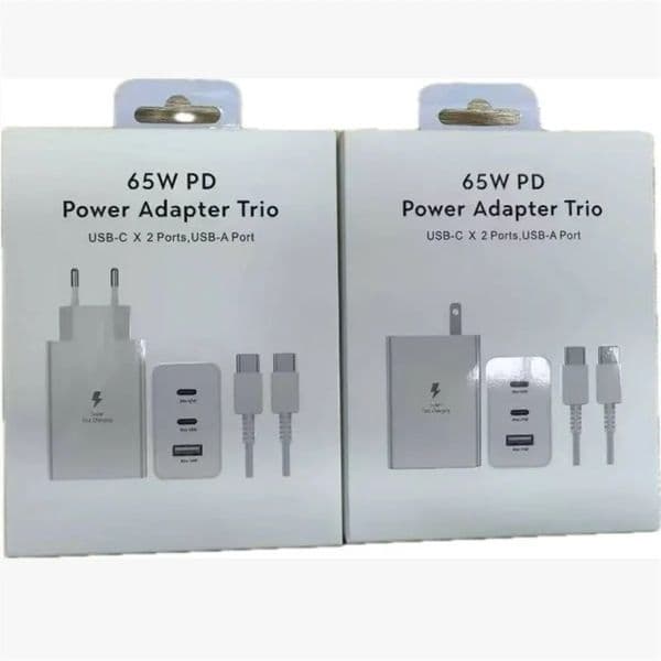 2024Super fast Charger adapter 65W Fast Charging 3 Ports USB C Mobile Phone cube PD Power cubes With Cable for Samsung S23 S22 EU US UK PLUG With Retail Box