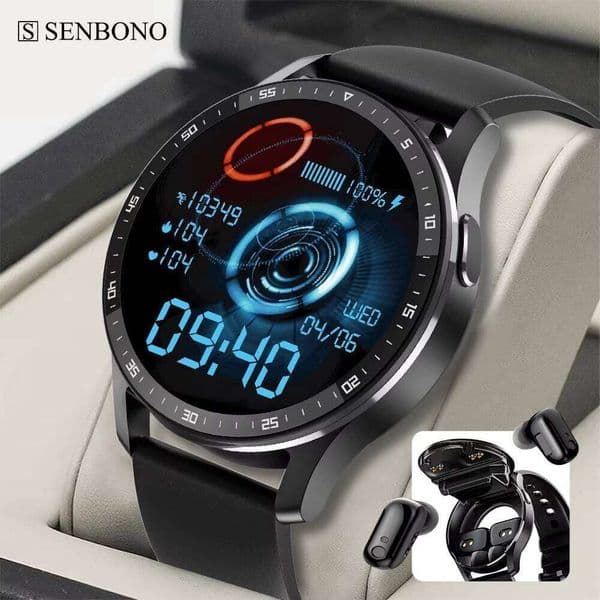 SENBONO X7 2023 Smart Men Bluetooth Earphone Watch 2in1 HD Touch Screen Heart Rate Test Music Smartwatch with Earbuds