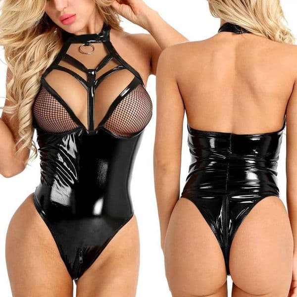 Sexy Underwear Women Sexy Lingerie Babydoll Dress Underwear Pu Leather Erotic Costumes Sex Clothes Dance Clubwear Latex Bodysuits