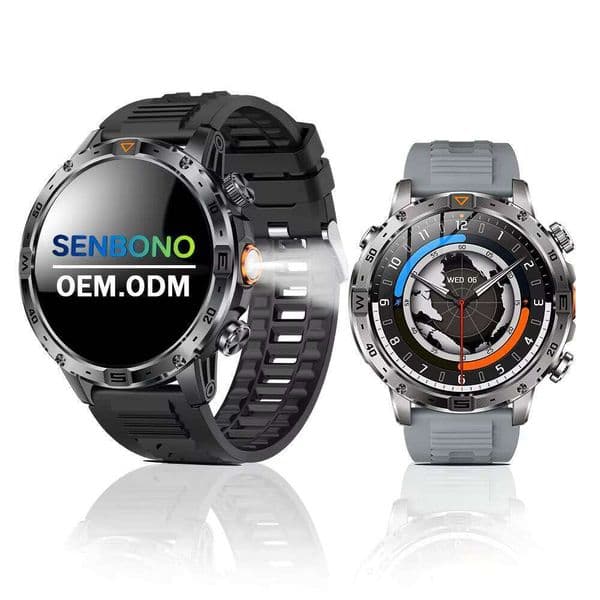 Senbonuo Men's Professional Outdoor Sports Smart Watch AK91 1.7inch Positioning System Fitness Tracker Compass Wireless Call Silicone Wristband