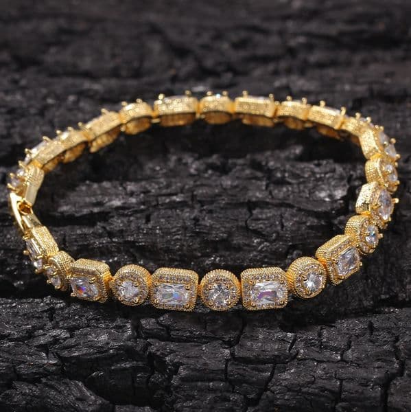 Iced Out Chain Bracelet Square Round Mens Silver Gold Bracelets Fashion Hip Hop Jewelry