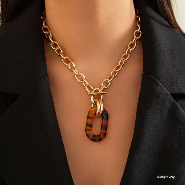 Fashion Leopard Print Necklace Set: Irregular Geometric Acrylic Collarbone Chain Accessories Ddmylovely