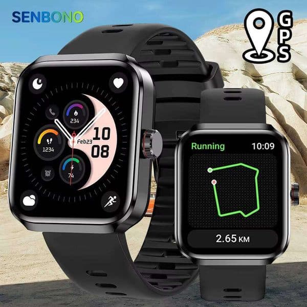 SENBONO NX22 AMOLED Outdoor Sports Wireless Call Big Battery Waterproof Positioning System Smart Watch