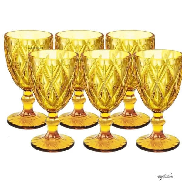 Amber Wine Glasses Vintage Drinking Goblets - Colored Glassware Bulk Pretty Cups 1011 Ddmymon