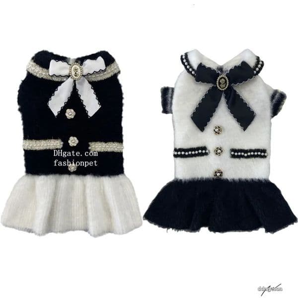 Sweater Dress With Bowtie, Mink Fur Fabric Dog Turtleneck Pullover Knitwear Puppy Girls Cold Weather Sweater, Suitable For Small Dogs Puppies M Y228 Ddmymon