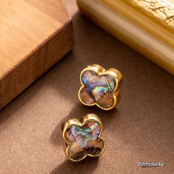 Abalone Shell Clover For Women - Natural Style Fashionable Sier Needle Dangle Earrings Ddmylucky