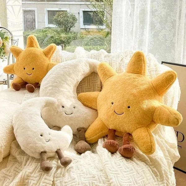 Stuffed Animals Cat Pillow - Soft Velour Cotton Down-Filled Cartoon Doll, 20-30 in, Cute Sun and Moon Design, Unisex Kids Plush Toy for Home Decor, Birthday,