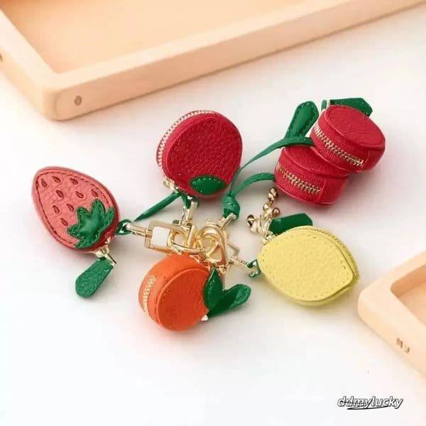 Cute Fruit Shaped Coin Purse Charm, Mini Leather Wallet Pouch, Creative Bag Pendant Gift Ddmylucky
