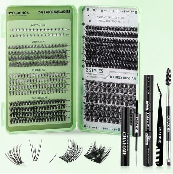 Cluster Lashes Kit 551Pcs DIY False Eyelashes Thick Fluffy Soft Curling Individual Eyelashes Extension Easy To Use Grafted Lashes with Lash Bond and Seal