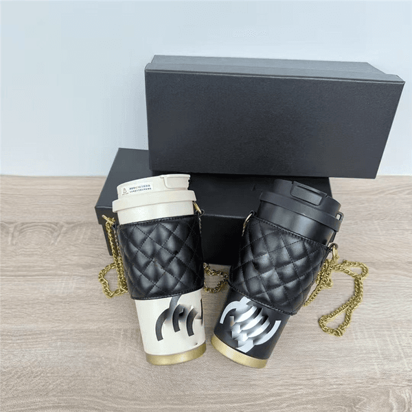 CC Coffee Travel Chain Straps - Black and White Couple Thermos Cup & Water Bottle with gift box