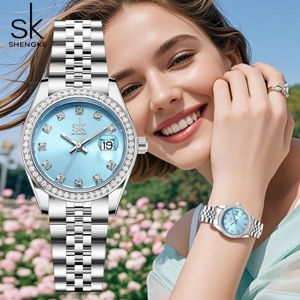 Designer Watch SK Log Women's Watch Steel Band Zircon Calendar Quartz Luxury Wristwatch Niche High-end Feel Women's Watch