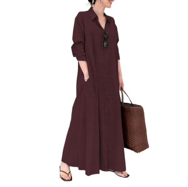 (918) New Elegant and Simple Casual Cardigan Lapel Shirt Dress