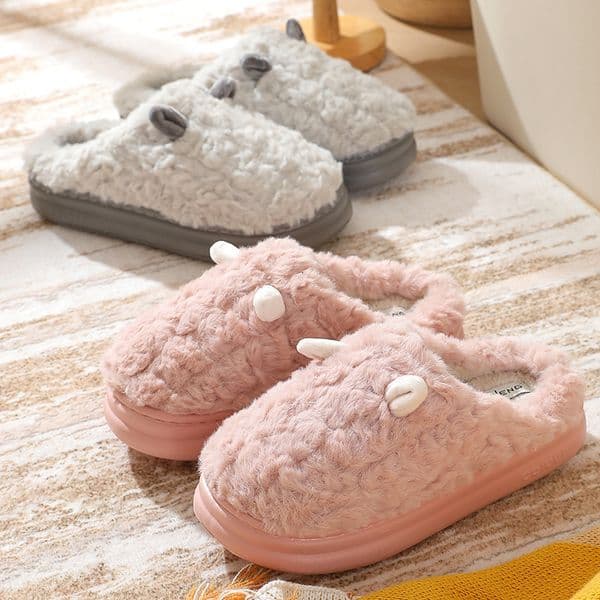 New Cartoon Women, Autumn and Winter Indoor Closed-Toe Couple Home Warm Non-Slip Plush Cotton Slippers for Men