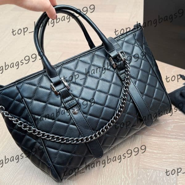 Vintage Leather Womens Boston Tote Shopping Bag Large Capacity Diamond Lattice Cosmetic Bags Black Matelasse Chain Shoulder Tote Handbags 31x23cm