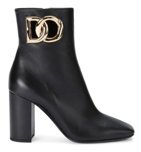Factory Elegant Women black leathers ankles boot Jackie embellished leather ankle-boots with side Medallion block heeled pump D Shoes 35-43Box