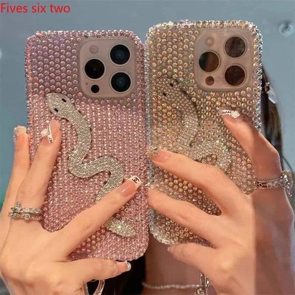 3D Fashion Bling Snake Flash Dia Phone Case For iPhone 16 15 Plus 14 13 12 11 Pro Max Shiny Glitter Clear Soft Cover