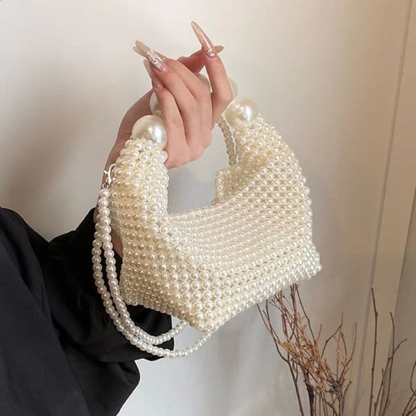 Pearl Beading Woven Handmade Hobo Bag Fashion Women Handbag Evening Bag Wedding Party Clutch Purse Shoulder Crossbody Bag 251028