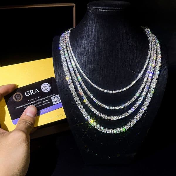 Lowest 34 Silver 2mm 5mm Moissanite Tennis Chain 18inch White Gold Hiphop Jewelry Gra Certificate Moissanite Tennis Necklace