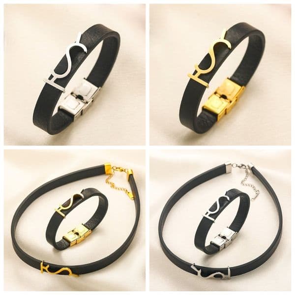Classic Designer Leather Bracelet Necklace Set Stainless Steel Letter Bracelet Necklace Gold Plated Silver High Quality Jewelry Set Christmas Gift with Box