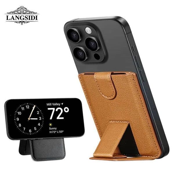 LANGSIDI brand Magsafe Leather Strong Magnetic Wallet Case For iPhone 15 14 16 Pro Max Card holder Bag stand Cover Accessory