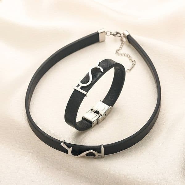 Designer Bracelets Necklace Set Luxury Stainless steel Leather Material Letter Bracelets with Gold Silver Plating High Quality Jewelry Sets Christmas Gift