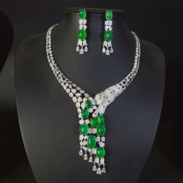 Elegant Women Luxury Bridal Necklace Set High Quality Gold Plated Bling CZ Leopard Necklace Earrings For Party Wedding Jewelry Set Nice Gift