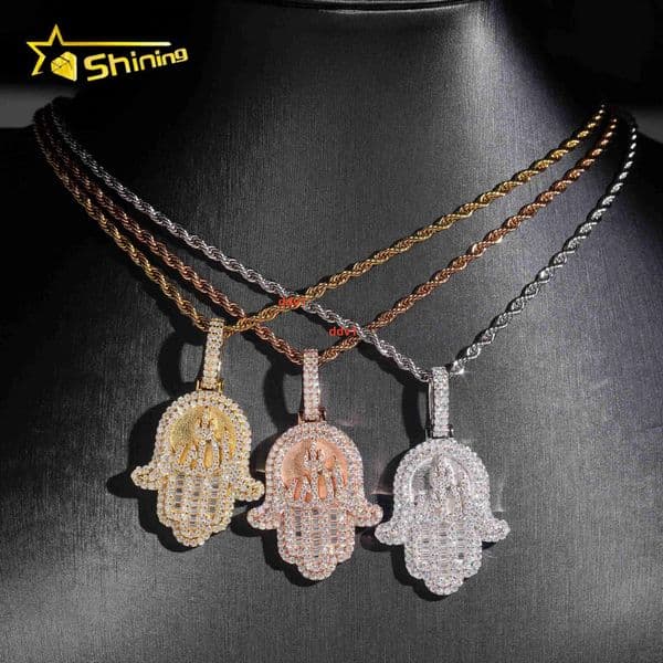 Hot Selling Hip Hop Rapper Style 925 Silver Rose Gold Hamsa Hand Iced Out VVS Moissanite PendantDesigner style