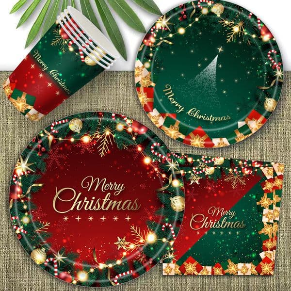 Christmas-Themed Disposable Tableware Party Decorations Banner/Tablecloth/Paper Cup/Plate Set For Christmas Family Gatherings Picnic Table Setup School Events