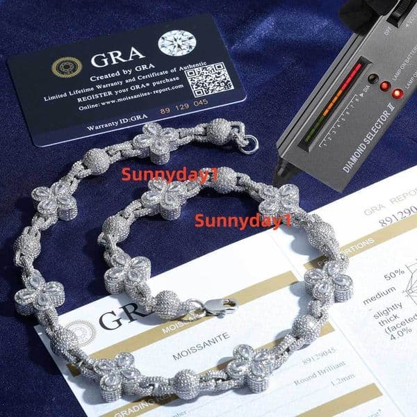 Mens Premium Sense S925 Silver Moissanite Necklace and Beaded Bracelet FourLeaf Clover Hip Hop JewelryDesigner style