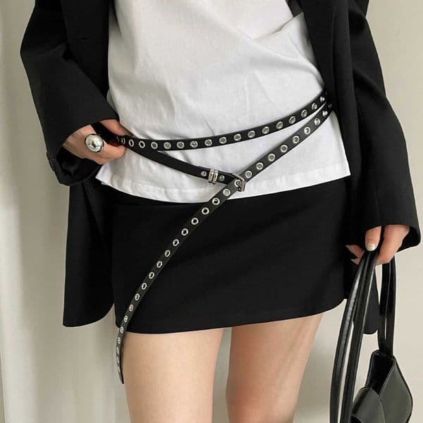 ins style fashion double pu leather belt versatile personality Spice girl accessory belt