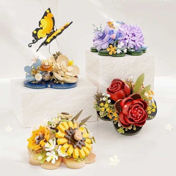 Colorful Flowers Building Blocks Mini Bricks Bonsai Plastic DIY Toys Bouquet Pots Decorations for HomeChristmas gift X251029