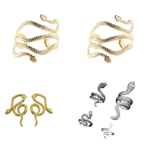 Fashionable and retro Egyptian four-piece set, snake-patterned earrings and stud earrings, nostalgic Nile style, suitable for theme events/displays